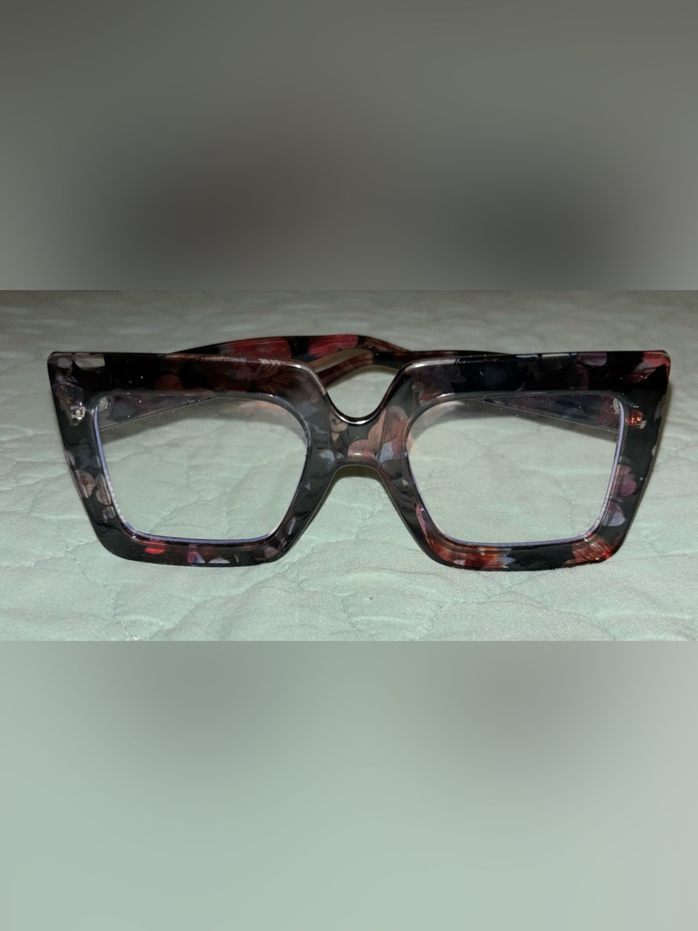 Tortoiseshell Square Frame Women's Eyewear - Brown/Purple flower blue light - Picture 2 of 3